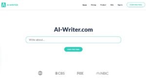 AI‑Writer.com dashboard with headline input field and 'Generate Article' button on a clean interface