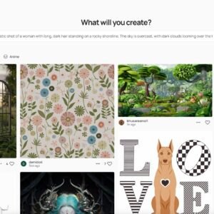 Ideogram.ai desktop UI showcasing prompt input, style selection, and grid of generated text-inclusive visuals.