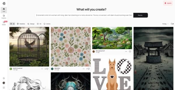 Ideogram.ai desktop UI showcasing prompt input, style selection, and grid of generated text-inclusive visuals.