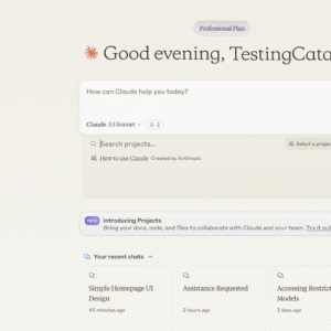 Claude AI chat interface with clean UI, conversation thread, and prompt bar for natural language AI interactions