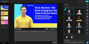 DeepBrain AI Studio interface with AI avatar and text-to-video script editor