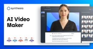 Synthesia video editor workspace converting a script or slide into an AI avatar video with preview panel