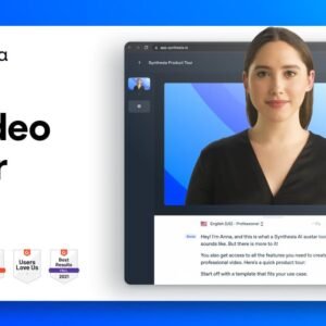 Synthesia video editor workspace converting a script or slide into an AI avatar video with preview panel