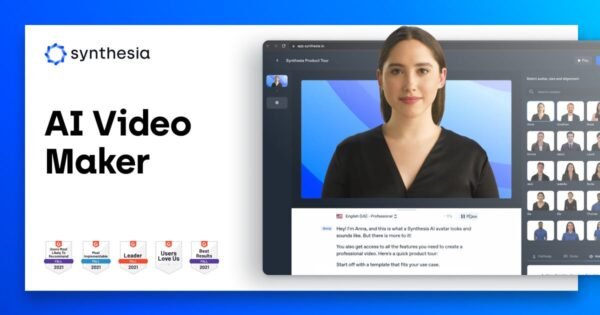 Synthesia video editor workspace converting a script or slide into an AI avatar video with preview panel