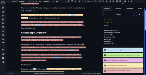 ClosersCopy visual workflow editor showing step-based content generation from ideas to full post.