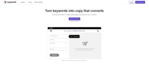 Copysmith Chrome extension overlay composing copy in a web editor window.