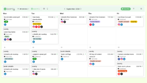 Loomly content calendar dashboard showing posts scheduled across multiple platforms