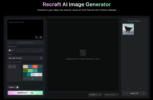 Recraft AI design export interface featuring flat and 3D icons, cartoon characters, and colorful vector graphics.
