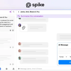Spike inbox as a conversational feed showing message threads grouped by person and AI‑generated summary snippets