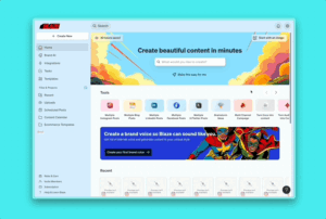 Blaze.ai Easy Button and content wizard interface for generating new marketing posts.
