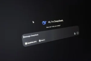 DeepSeek.ai dark‑mode chat interface showing a user prompt and AI answer with reasoning bubble.