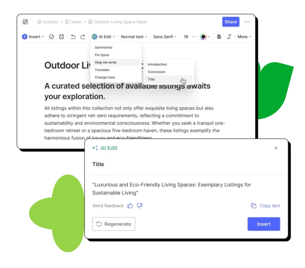 Evernote AI interface showing note tools like AI Search, AI Edit, and transcription panel for productivity workflows.
