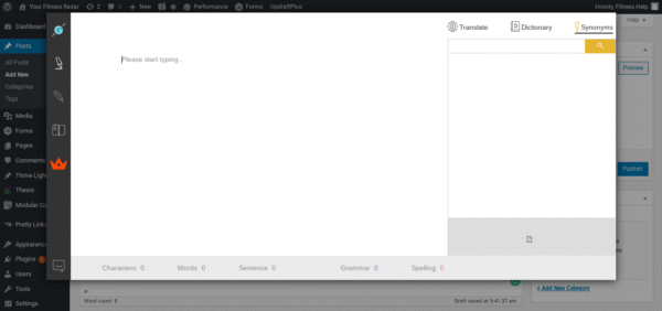 Ginger desktop interface showing text editor with grammar corrections and sidebar navigation for features.