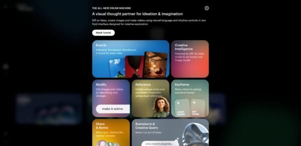 Dream Machine feature card highlighting Photon image model and storyboards update