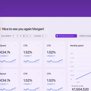 Smartly.io platform screenshot showing the new vertical navigation menu with organized sections for Creative, Media, Intelligence, and support features.
