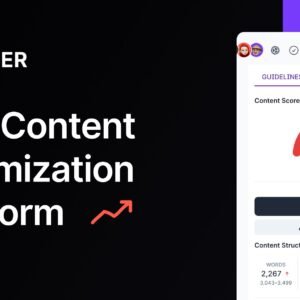 Surfer Content Editor with live optimization score, keyword suggestions and structure guidance.