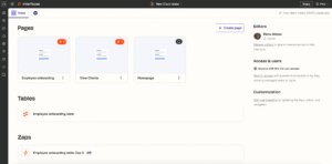 Zapier Interfaces dashboard showing interface list and connected Zaps overview.