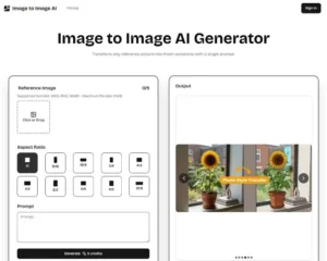 User interface of Image to Image AI prompting to upload a reference image for editing