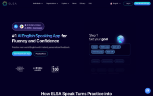 Elsa Speak dashboard, Elsa Speak interface screenshot, Elsa Speak app UI