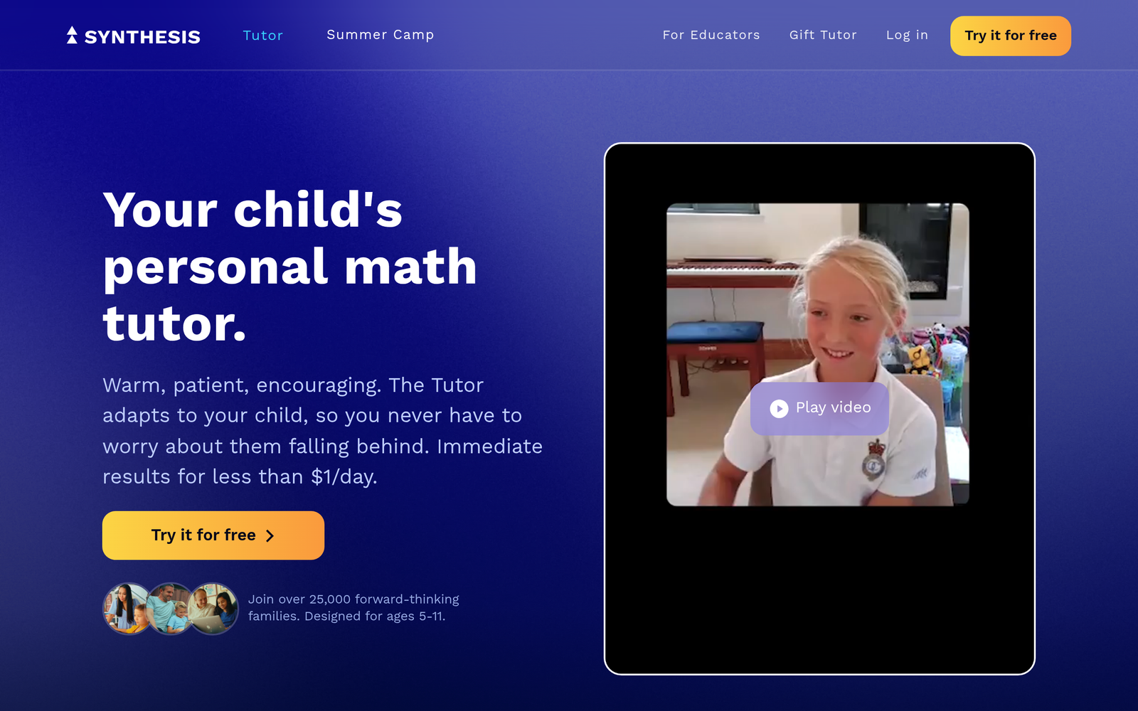 Synthesis Tutor dashboard, Synthesis Tutor interface screenshot, Synthesis Tutor app UI,
