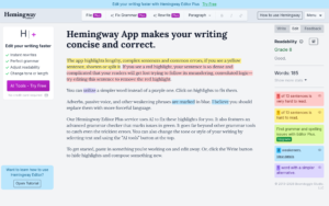 Hemingway Editor dashboard, Hemingway Editor interface screenshot, Hemingway Editor app UI