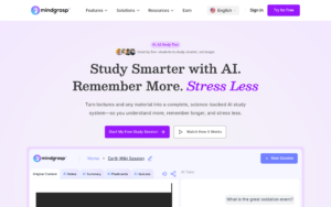 Mindgrasp dashboard, Mindgrasp interface screenshot, Mindgrasp app UI,