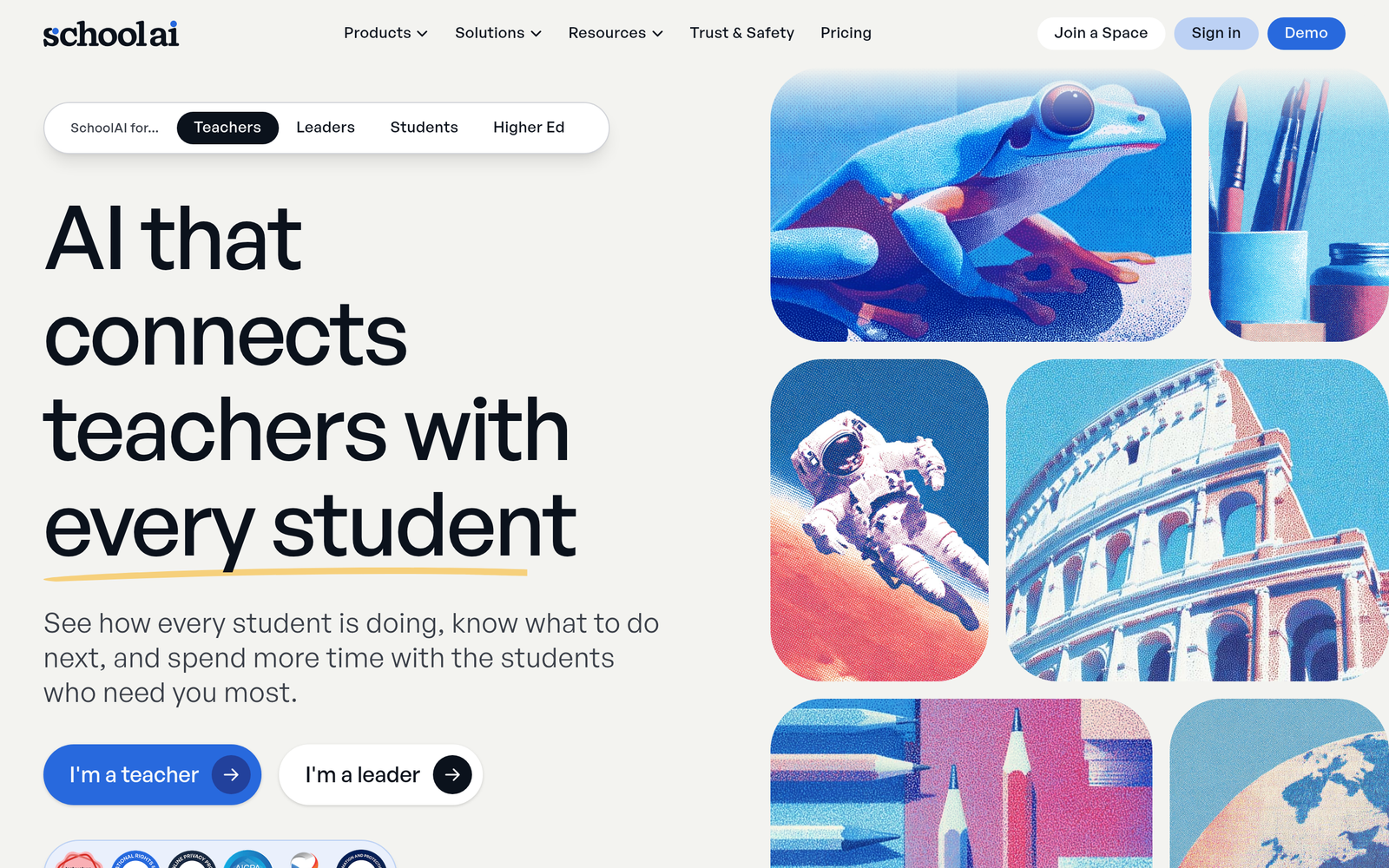 SchoolAI dashboard, SchoolAI interface screenshot, SchoolAI app UI,