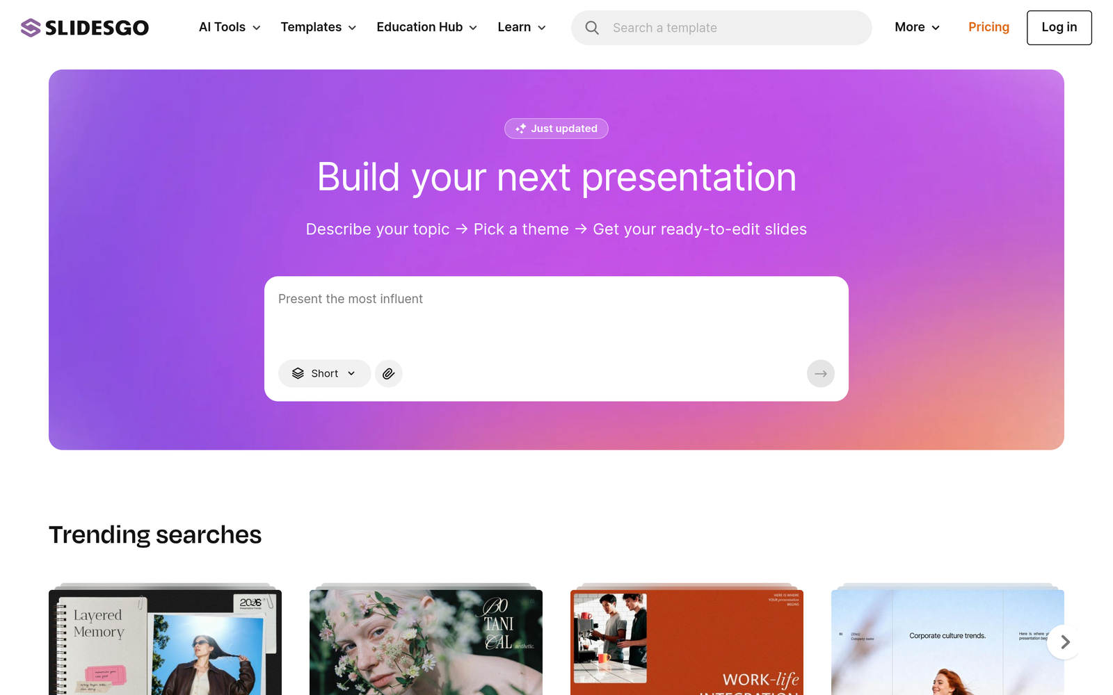 Slidesgo AI dashboard, Slidesgo AI interface screenshot, Slidesgo AI app UI,