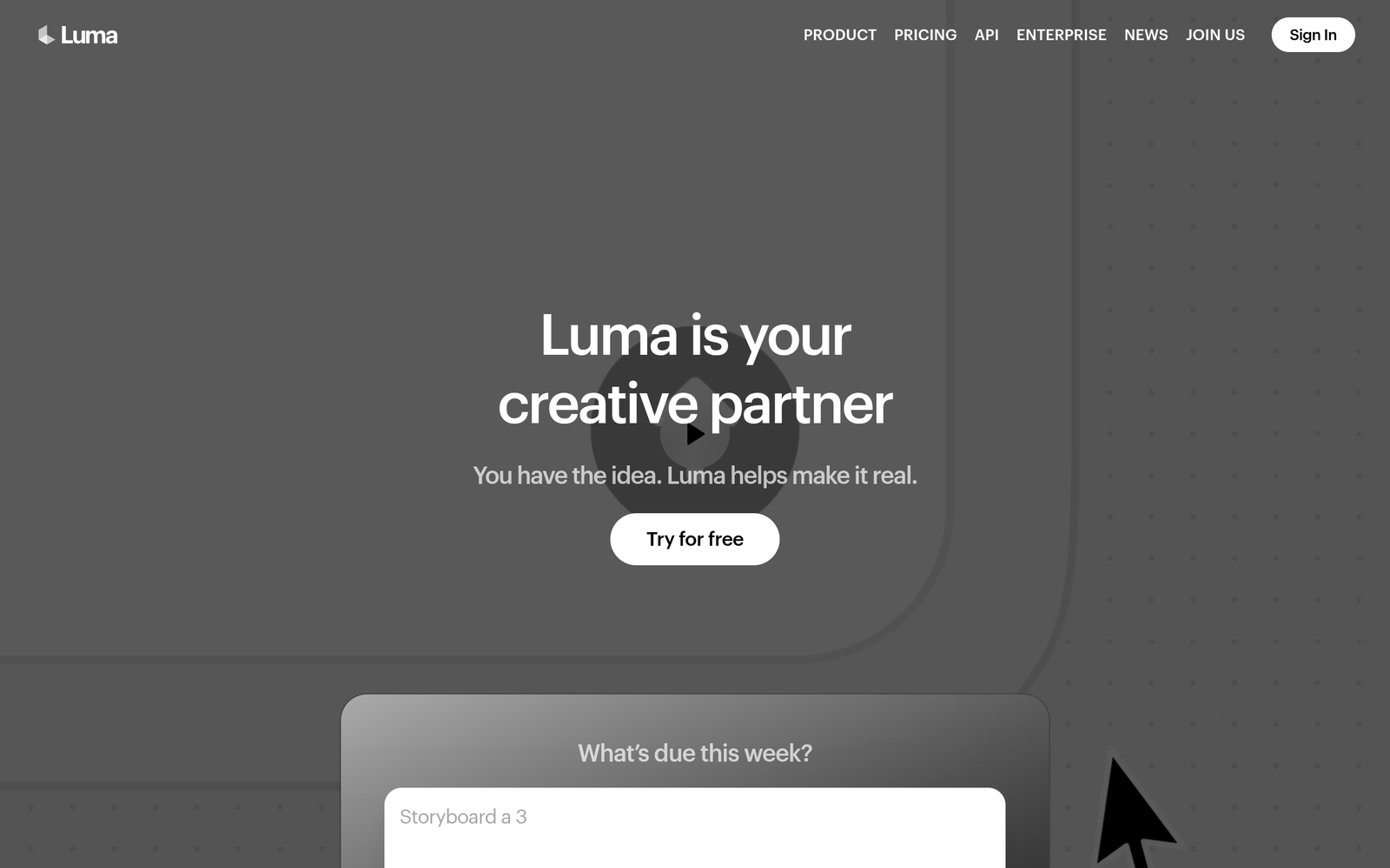 Luma AI Genie dashboard, Luma AI Genie interface screenshot, Luma AI Genie app UI,